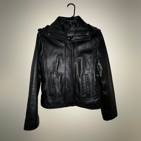 Collezione Black Moto Leather Jacket Zip Front Pockets - Picture 1 of 7